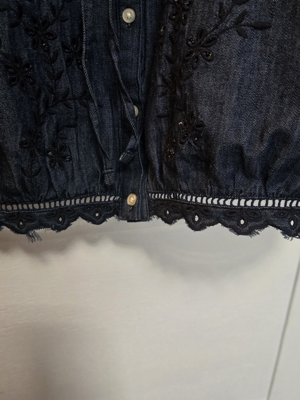 Free Assembly Dark Blue Embroidered Button-Front Peasant Blouse - Picture 5 of 11